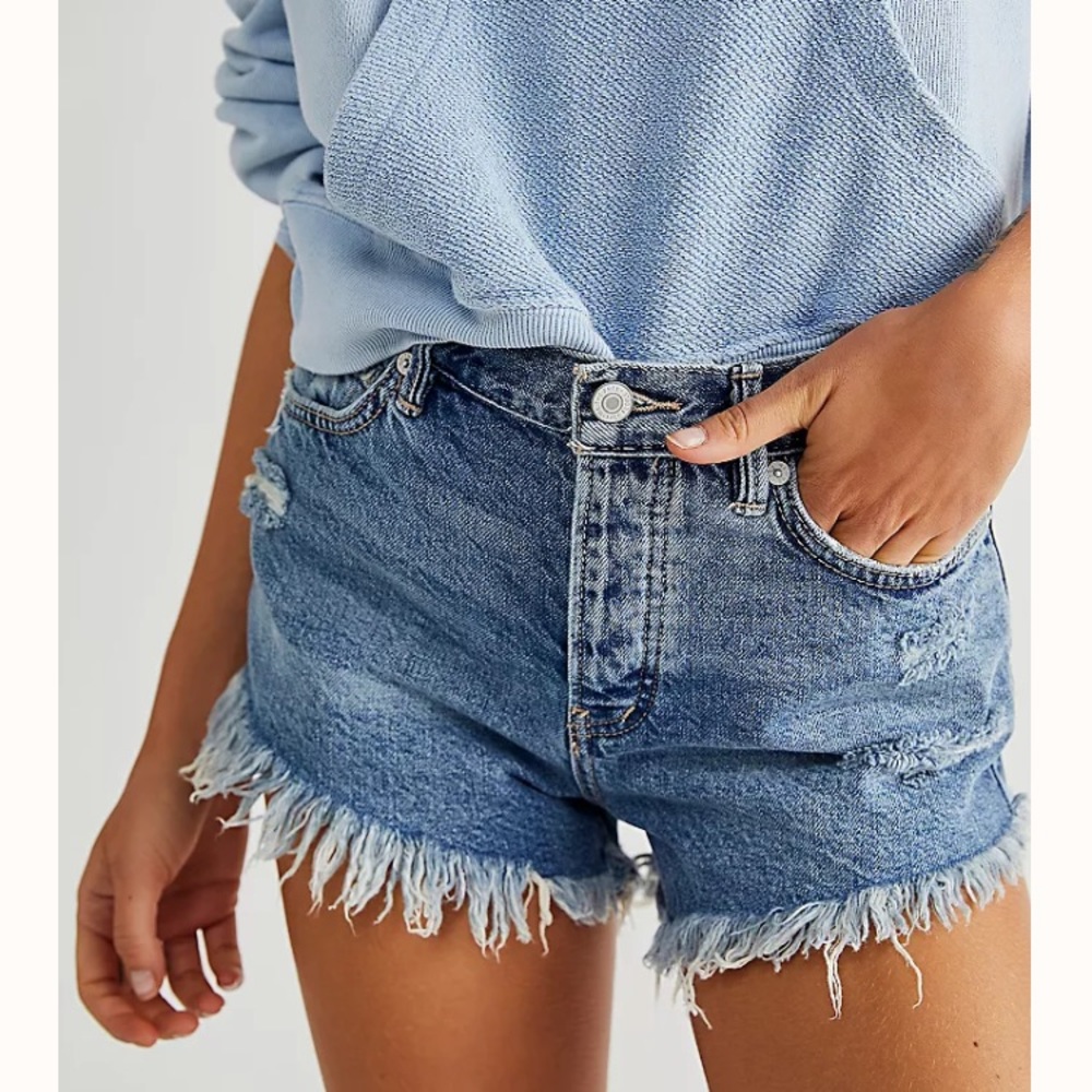 Free People High Rise Raw Hem Jean Shorts